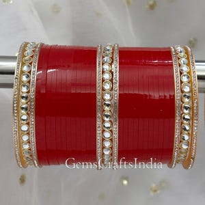 Bridal Chooda set/Traditional Punjabi Chura/Indian Red Chuda Bangle set/Indian Bangle/Kundan Chura /Wedding bangle/bracelet Gift for her