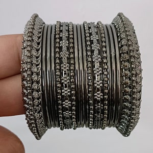 Antique Dark Silver Bangle/Bracelet Oxidized German Dark Silver Bangle Set/Antique Bangles/ Handmade Bangle for Women/Girls/ Pack of 34 pcs