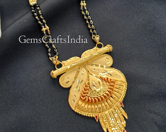 Gold Plated Mangalsutra, Black Beads Mangalsutra, bridal necklace,  Indian Necklace, Traditional Jewelry, Indian Mangalsutra, Gift for her