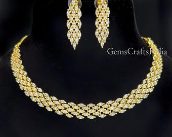 American diamond Necklace Earring Set, CZ Necklace, Bridal Choker Jewelry, Indian Wedding Jewelry for Women, Gift for her