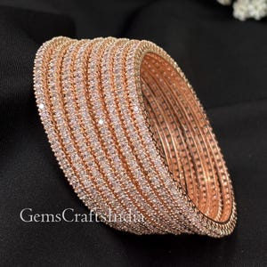 Rose Gold bangle bracelet/CZ Bangles/ American Diamond Bangle Set/Rose Gold Kada/Zircon Bracelet/Indian Bangle/gift for her/ Pack of 8 pcs