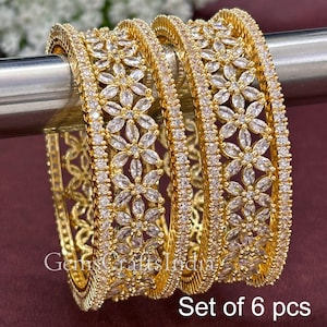 Indian Golden CZ Bangles Bracelet/CZ Stone bangle/American Diamond Bangle/Cubic Zirconia Bangles,/Indian wedding/bridal jewelry Set of 6 pcs