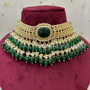 Indische Kundan Halsketten Set/ indischer Hochzeitsschmuck/vergoldeter Brautschmuck mit Ohrringen/Polki Halskette/ Braut Halskette Gif für sie
