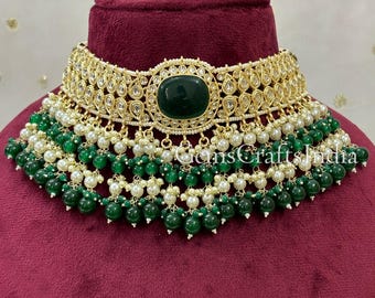 Indian Kundan Necklace Set/Indian Wedding Jewellery/Bridal Gold Plated Jewellery With Earrings/Polki Necklace /Bridal Necklace Gif for her