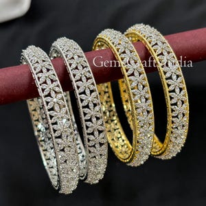 CZ Diamond Bangles Bracelet//Indian Bangle/Indian Jewelry/American Diamond Bangles Set/Silver Gold Kada/Bridal Wedding Jewelry/Set of 2pcs