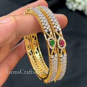 American Diamond Bangles/Golden CZ Bangles Bracelet/AD bangle/Ethnic Bangle/Indian Bangles/ wedding Kada set /bridal jewelry/Set of 2 pcs