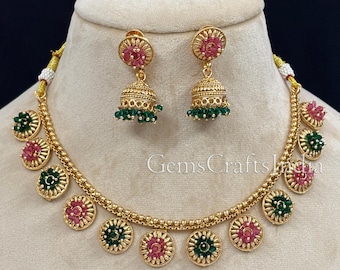 Conjunto de collar Polki/gargantilla del sur de la India/collar indio/joyería de collar tradicional nupcial/joyería de collar de boda/regalo para ella