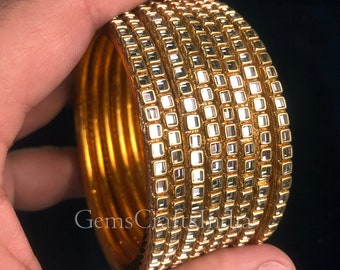 Indian Kundan Bangles/Bracele/ Pearl bangles Set/Bridal bangles/Wedding Bracelet/Festive Colorful Bangle/ Antique Gold Bangles Set Pack of 8