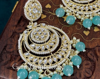 Indian earrings/Wedding Earrings/ Chandelier pearl beads earrings Traditional/Bridal earrings for Women/Surf Kundan earrings Gift for her