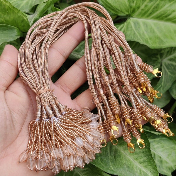 Indian Back Rope Hook Rose Gold Color Pearl Adjustable Necklace Thread Dori Lot 12 pcs Lockable Set
