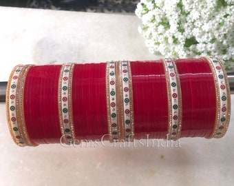 Indian Chura Bangle Set/Traditiona Bridal Choora Punjabi Chura/Bridal Dotted bangles/ Wedding bangle Set for Women/Girls Jewelry Pack of 58