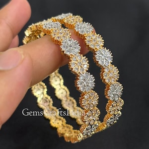 Golden CZ Bangles Bracelet/American Diamond Bangle/ Gold Plated Bangle/Indian Bangles/ wedding/AD bridal jewelry/Gift for her Set of 2 pcs