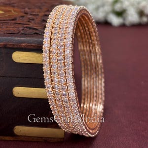 Rose Gold bangle bracelet/CZ Bangles/ American Diamond Bangle Set/Rose Gold Kada/Zircon Bracelet/Indian Bangle/gift for her/ Pack of 4 pcs