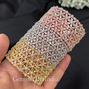 Silver American Diamond Bangles/ Indian Jewelry/ Set Of 2 CZ Diamond Bangles/ Cubic Zirconia Bangles, Wedding Bangle Kada Jewelry for Women