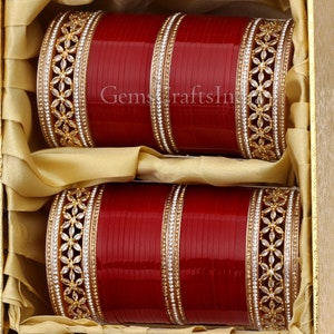 Red Bridal Chuda Bangle set/Bridal Chooda/CZ Diamond Bangle/Traditional Punjabi Chura /Indian Bangle//Wedding bangle/bracelet Gift for her