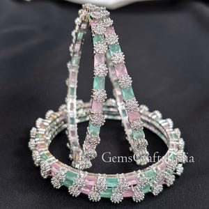 Silver American Diamond Bangle/Bracelet Indian Jewelry/Silver Finish Bridal Bracelet/ Wedding Bangle/ Cubic Zirconia Bangles/Set of 4 pcs