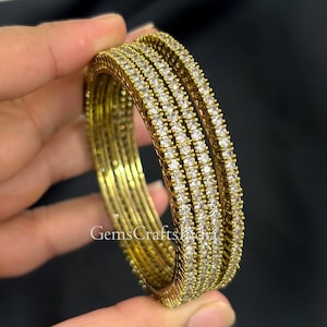 Mehandi Finish Bangles/Kada Bracelet/CZ Bangles Set/ Cubic Zirconia Bangles/Indian Jewellery/American Diamond Bangle/ Pack of 4 pcs