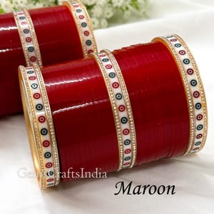 Indische Chura Armreif-Set/Traditiona Braut Choora Punjabi Chura/Bridal Dotted Armreifen/Hochzeits-Armreif-Set für Frauen/Mädchen Schmuckpackung mit 58