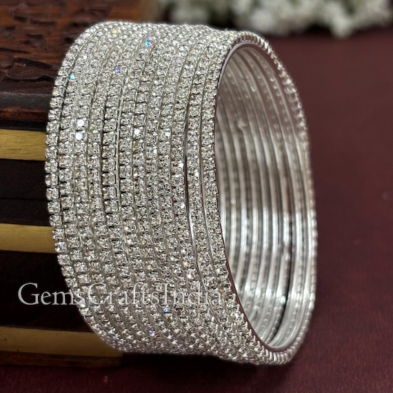 Indian Silver Finish bangles Set/ Bollywood Style Bangle/ American Diamond Bangles/Bracelet Bridal bangles/ Antique Gold Bangles Pack of 12