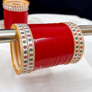 Red Chura Bangle Set, Punjabi, Indian Bridal bangles, Traditional Chuda Set Wedding bangle Set for Women/Girls, Bridesmaid Gift  Pack of 58