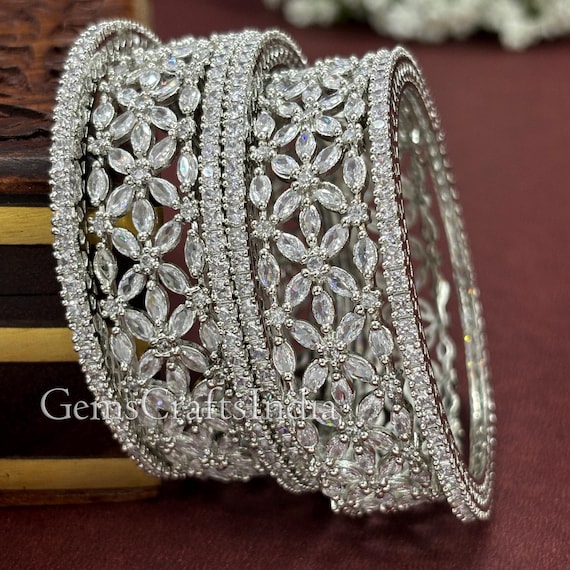 Buy Silver American Diamond Bangle Bracelet/ Indian CZ Jewelry 