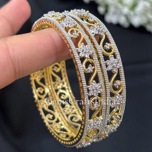 CZ Diamond Bangles Bracelet/Indian bangle/Golden American Diamond Bangle/Wedding Jewelry/Indian Wedding Jewelry/Gift for her/Pack of 2 Pcs