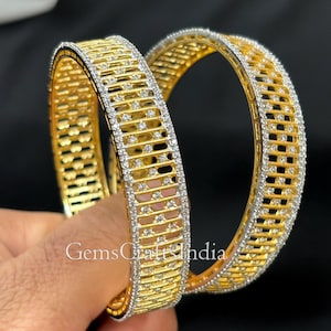 American Diamond Bangles Bracelets/CZ Diamond Kada Bangles/Indian Jewelry/Indian Gold Plated Bangle/Bridal jewelry for Women/Set of 2pcs