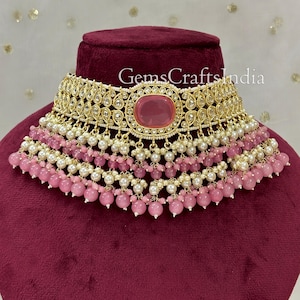 Indische Kundan Halsketten Set/ indischer Hochzeitsschmuck/vergoldeter Brautschmuck mit Ohrringen/Polki Halskette/ Braut Halskette Gif für sie
