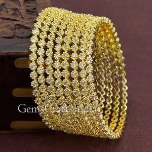 Indian Gold Finish bangles Set/Bollywood Style Bangle/American Diamond Bangles/Bracelet Bridal bangles Set/Indian Jewellery Pack of 8