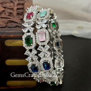 CZ Diamond Bangles Bracelets/ American Diamond Bangles/Cubic Zirconia Bangles/Wedding Bangle/Indian Bangle/Bridal jewelry/Pack of 2pcs