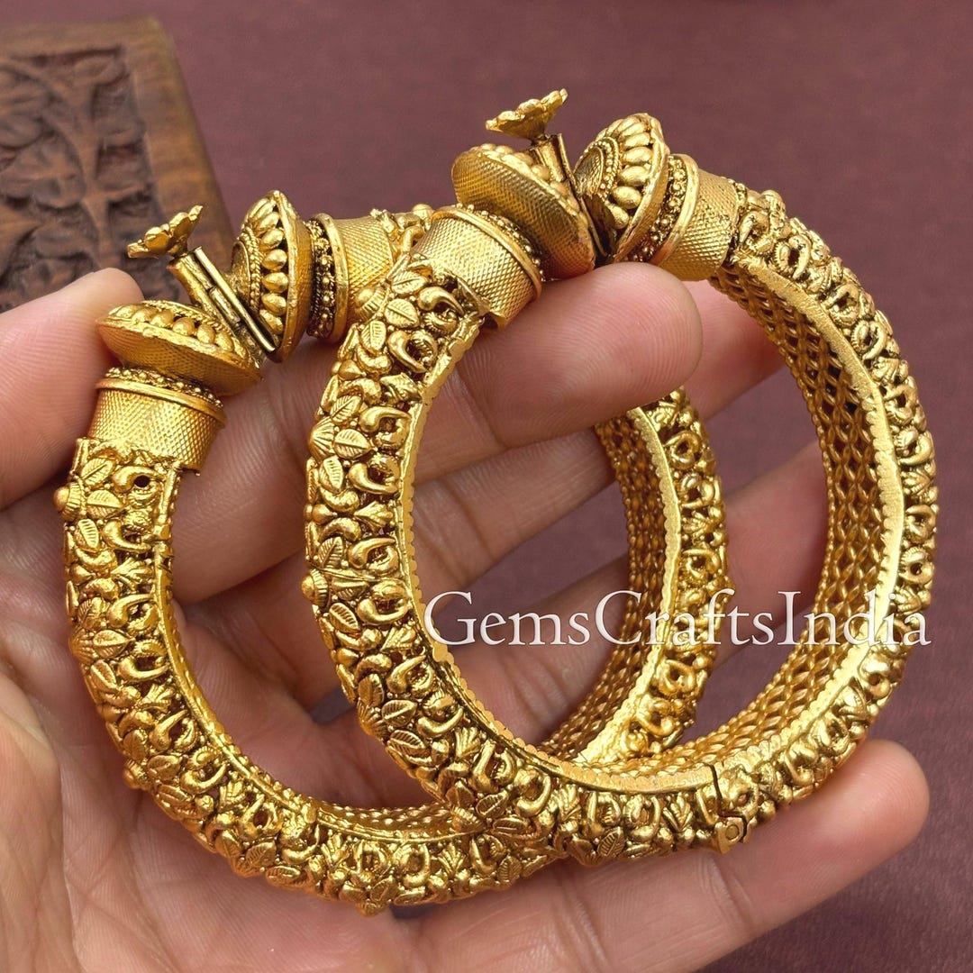 Gold Plated Openable Bangle Bracelet/antique Gold Bangle/polki