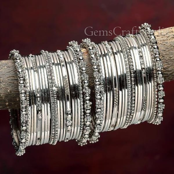 Antiker Silber Armreif/Armband Set aus oxidiertem Neusilber, Indischer Ethnischer Armreif/Antike Armreifen/Traditioneller handgefertigter Armreif für Frauen