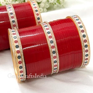 Red Chura Bangle Set, Punjabi Traditional Chooda , Indian Bridal bangles, Wedding bangle Set for Women/Girls, Bridesmaid Gift  Pack of 58