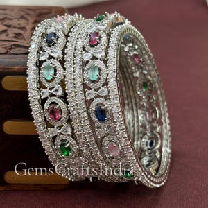 CZ American Diamond Bangles/Bracelet/Multi Cubic Zirconia Bangles/AD bangle/ Indian Silver Bangle/Bridal Kada/Bangles Jewelry/ Pack of 6 pcs