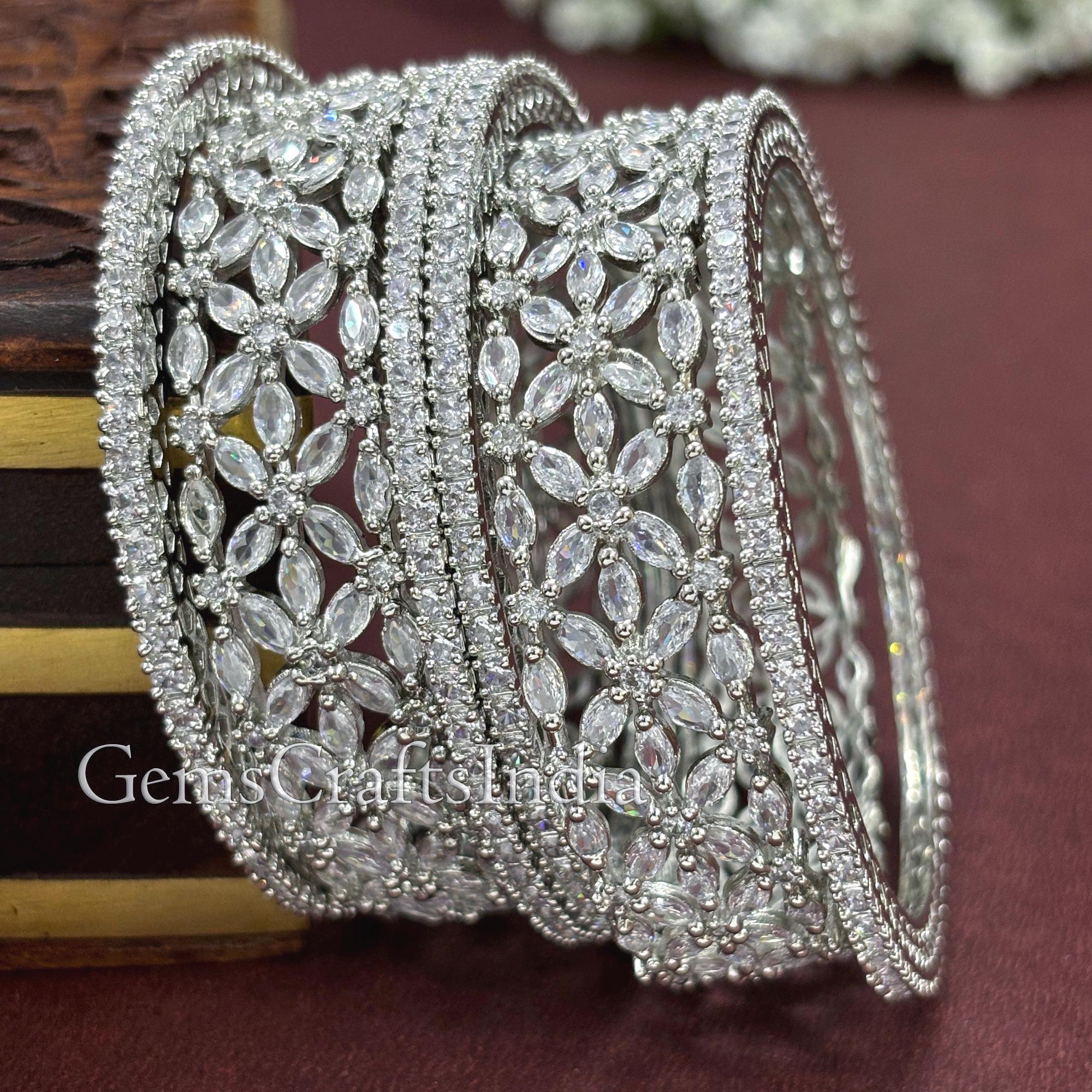 Silver American Diamond Bangle Bracelet/ Indian CZ Jewelry/silver