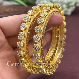 Golden Pacheli CZ Bangles/ AD Bracelet American Diamond Bangle/Cubic Zirconia Bangles/Wedding bangle/ Indian Ethnic bridal jewelry of 2 pcs