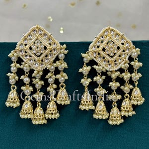 Gold Plated Kundan Chandelier Earring/Indian Chandelier Drop Earrings/ Handmade Pearl Beaded Kundan Earrings for Women/Girls/ Gift for her