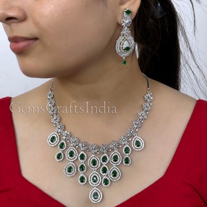 American diamond Necklace/ Green CZ Diamond Necklace/ Indian jewelry set/ Wedding jewelry Bridal Choker Necklace/Pakistani Jewelry for Women