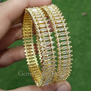 American Diamond Bangles/Bracelet Statement Jewelry/Indian Gold Finish Cubic Zirconia Bridal Bangles/ Wedding Jewelry for Women Set Of 2