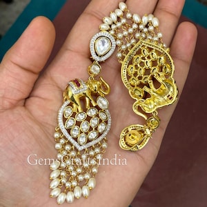 Polki Chandelier Earrings/Temple Earrings/CZ Earrings/South Indian jewelry/Indian earrings/Wedding earrings/Gold Plated Light Earrings