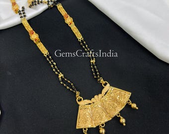 Gold Plated Mangalsutra, Black Beads Mangalsutra, Indian Necklace, Traditional Jewelry, bridal necklace, Indian Mangalsutra, Gift for her