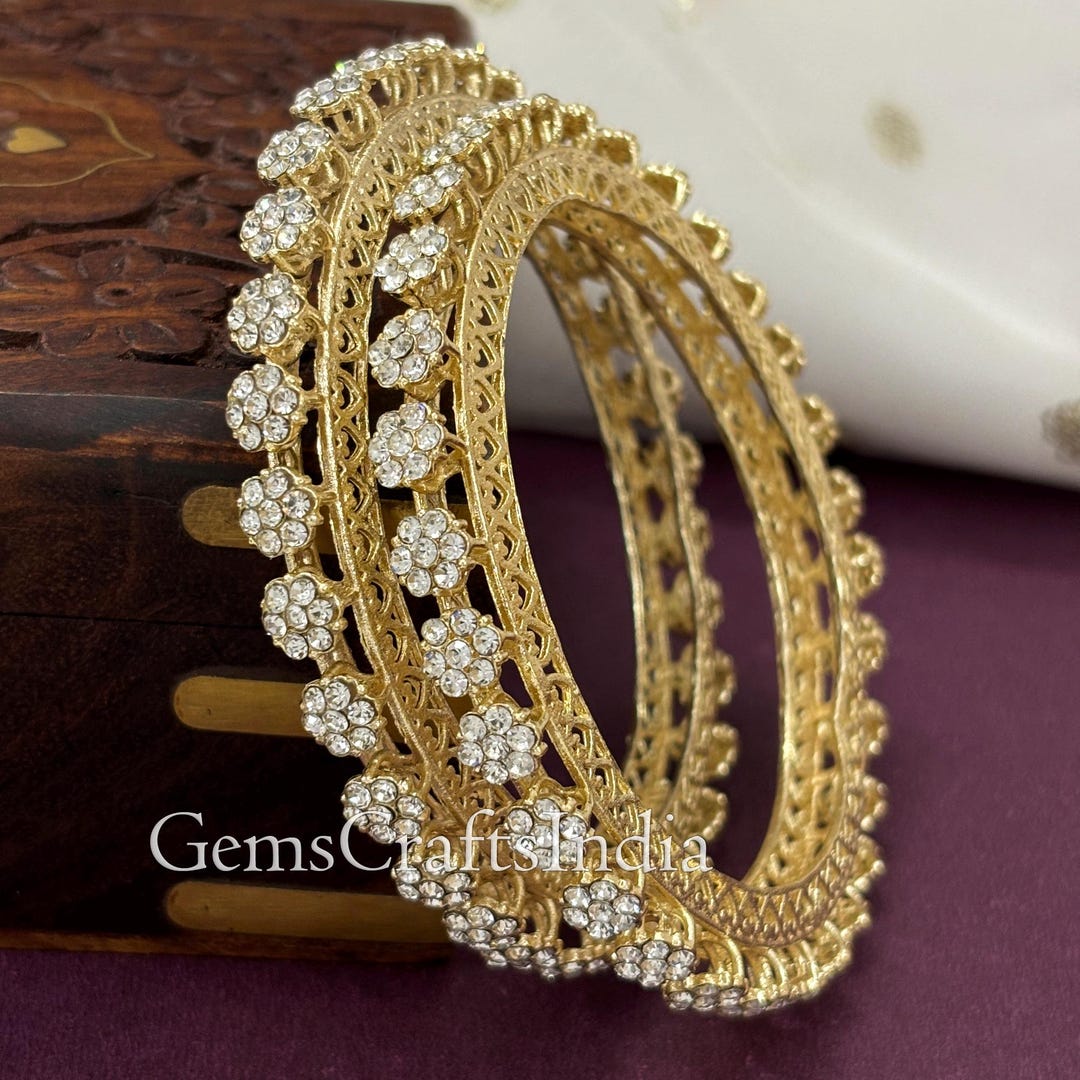 Antique Gold Pacheli CZ Bangles/golden AD Bangle Bracelet /cubic