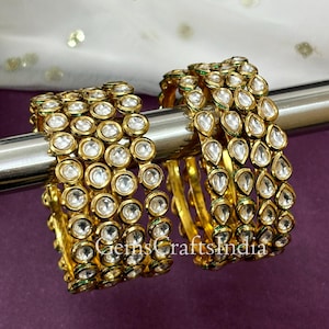 Indian Kundan Bangles/Bracelet/Rajwadi Kundan kada/Bridal bangles/Wedding Bracelet Bangle/Bridal Jewelry/Gold Plated/Gift for her/ 4 pcs Set