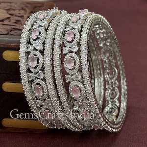 CZ American Diamond Bangles/Bracelet/Pink Cubic Zirconia Bangles/AD bangle/ Indian Silver Bangle/Bridal Kada/Bangles Jewelry/ Pack of 6 pcs