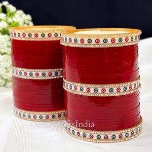 Dark Red Chura Bangle Set, Punjabi Traditional Chooda , Indian Bridal bangle, Wedding bangle Set for Women/Girls, Bridesmaid Gift Pack of 58