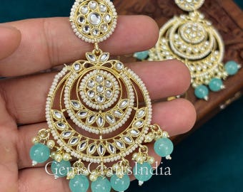 Indian earrings/Wedding Earrings/ Chandelier pearl beads earrings Traditional/Bridal earrings for Women/bridal kundan earrings Gift for her