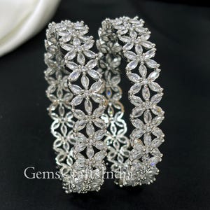 American Diamond Bangles/CZ Diamond Bangles Bracelet/ Silver Kada Bangle/Indian Wedding Jewelry/Indian Bangle Set/Gift for her Set of 2pcs