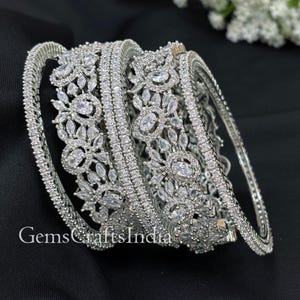 Silver American Diamond Bangle/Bracelet Indian Jewelry/Silver Finish Bridal Bracelet/ Wedding Bangle/ Cubic Zirconia Bangles/Pack of 6 Pcs