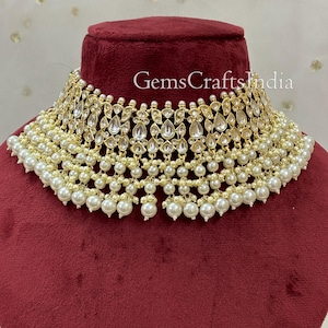 Kundan Necklace Set/Bridal Necklace Jewellery Set/Pearl Choker Necklace/Indian Jewelry/Wedding Choker Set With Earrings Tikka/ Gif for her