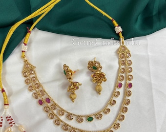 Collar indio/Conjunto de collar Polki/Gargantilla del sur de la India/Joyería de collar tradicional nupcial/Joyería de collar de boda/Regalo para ella
